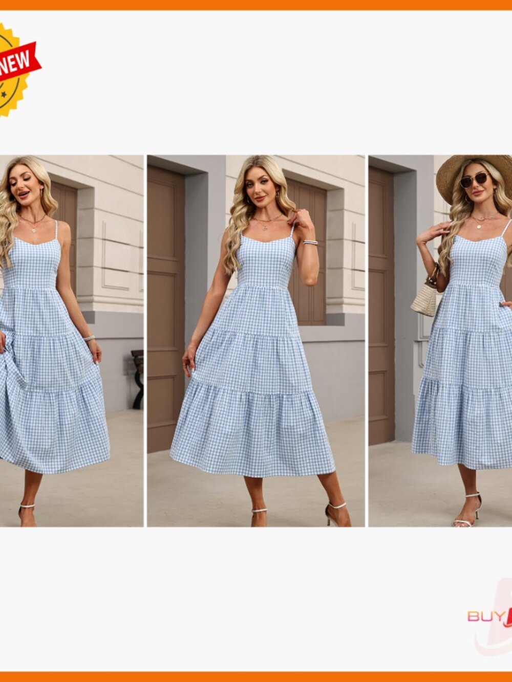 Sleeveless Striped Plaid Midi Maxi Dress, 100% Rayon, Adjustable Straps, Pockets - Picture 7 of 7